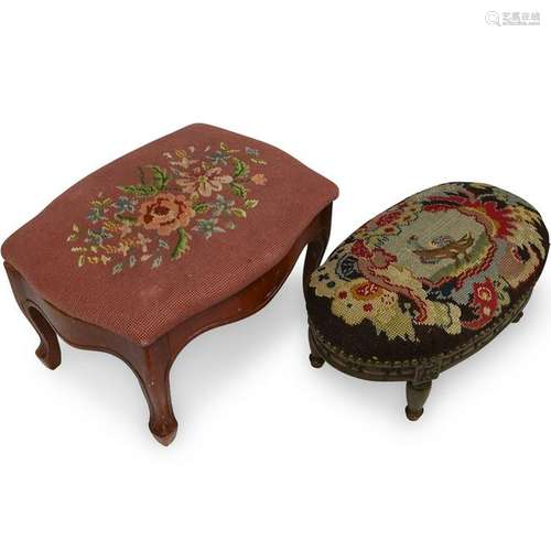 (2 Pc) Needlepoint Upholstered Stools