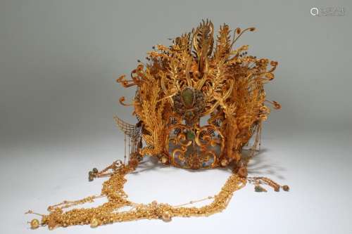 An Estate Chinese Phoenix-fortune Gilt Helm