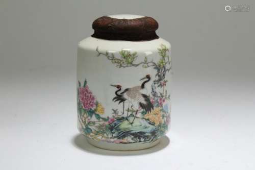A Chinese Crane-fortune Lidded Porcelain Vase