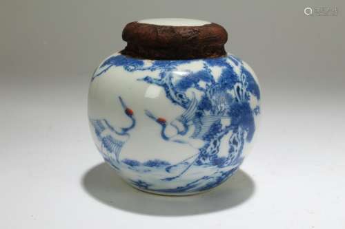 A Chinese Blue and White Crane-fortune Lidded Porcelain
