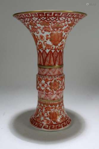 A Chinese Flat-opening Bat-framing Red Porcelain
