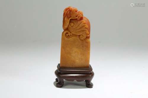 An Estate Chinese Myth-beast Soapstone Seal Display