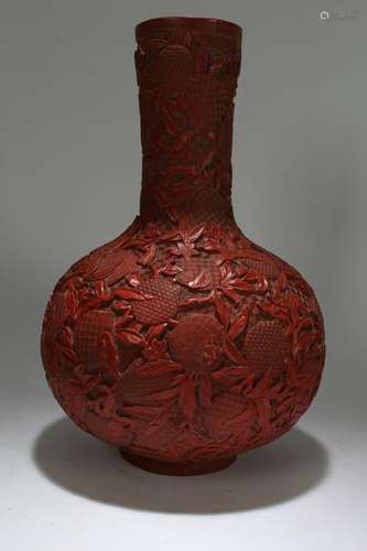 A Chinese Massive Flower-blossom Fortune Lacquer Vase