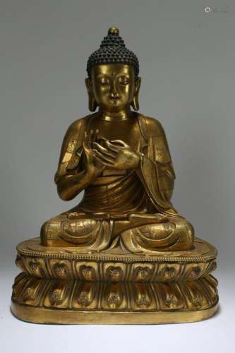A Chinese Massive Pondering-pose Massive Gilt Buddha