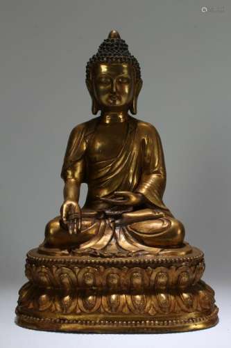A Chinese Lotus-seated Pondering-pose Gilt Buddha