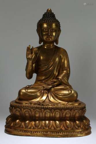 An Estate Chinese Pondering-pose Religious Buddha Gilt