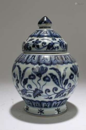 A Chinese Lidded Blue and White  Porcelain Vase