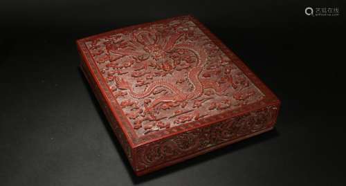 A Chinese Lidded Dragon-decorating Lacquer Rect-Box