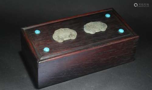 An Estate Chinese Jade-inserted Wooden Box
