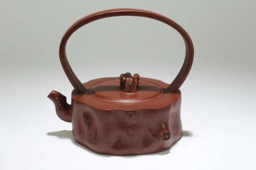 A Chinese Root-decorating Estate High-handled Tea Pot
