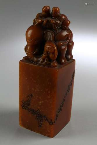 An Estate Chinese Elephant-portrait Soapstone Seal