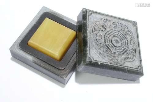 A Chinese Tai-chi Fortune Lidded Soapstone Seal