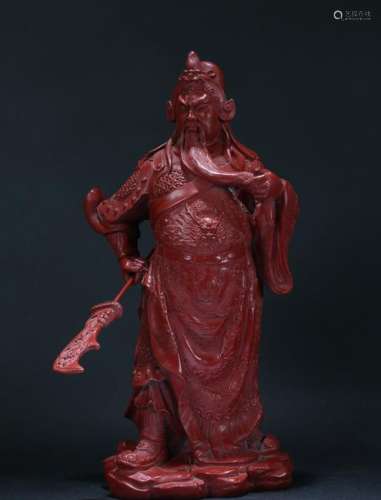 A Chinese Guangong-portrait Estate Lacquer Statue