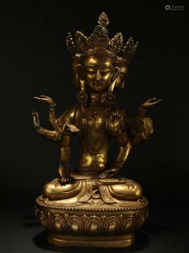 A Chinese Lotus-seated Multi-face Religious Buddha