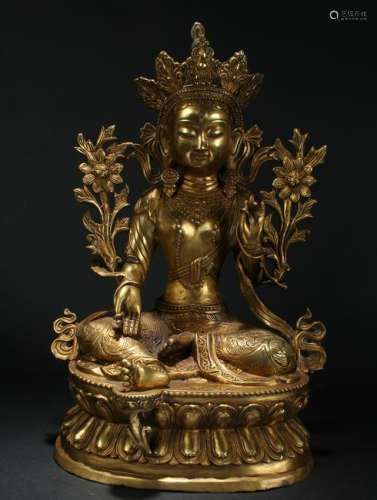 An Estate Chinese Gilt Lotus-seated Massive Buddha