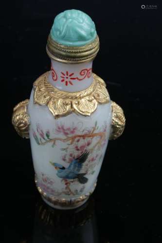 A Chinese Overlay Estate Bat-framing Snuff Bottle