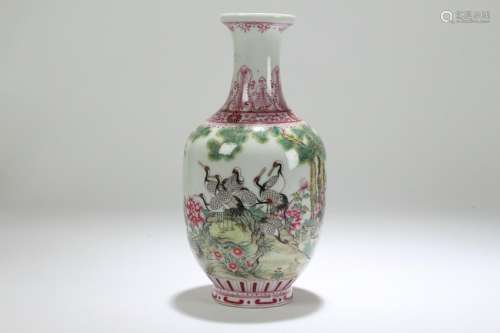 A Chinese Detailed Crane-fortune Porcelain Vase