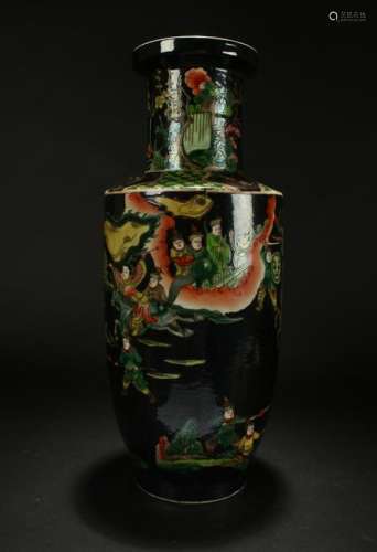 A Chinese Black Battle-field Fortune Porcelain Vase