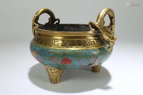 An Estate Chinese Duo-handled Cloisonne Censer