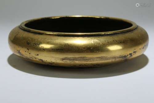 A Chinese Circular Flat-opening Gilt Censer