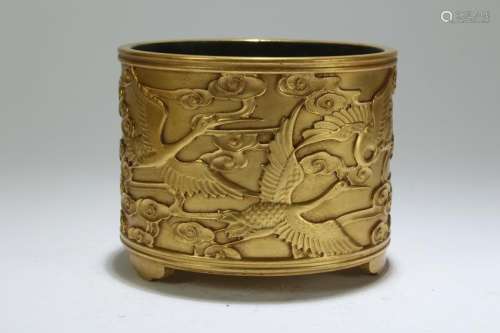 A Chinese Circular Tri-podded Estate Gilt Censer