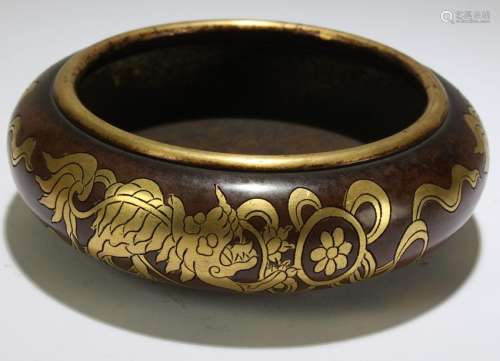 A Chinese Circular Gilt Myth-beast Censer Display