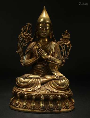 An Estate Gilt Lotus-seated Religious Buddha Statue