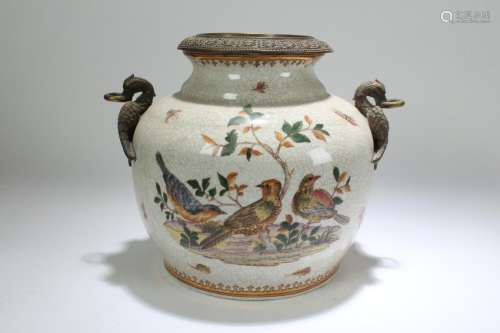 A Chinese Nature-sceen Duo-handled Porcelain Vase