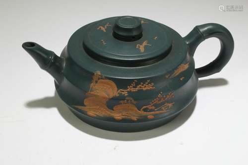 A Chinese Mountain-view Estate Blue Tea Pot