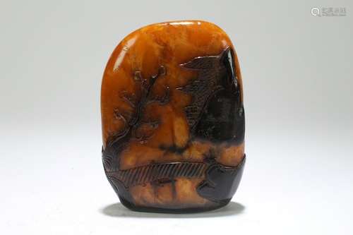 An Estate Chinese Black-covered Mountain-view Soapstone