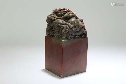 A Chinese Square-based Estate Religious Soapstone