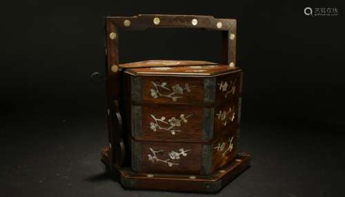 A Chinese Lidded High-handled Estate Wooden Box