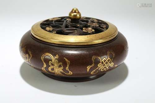 A Chinese Guilt Bronze Incense Burner