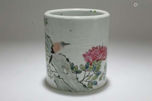 A Chinese Poetry-framing Estate Porcelain Brush Pot