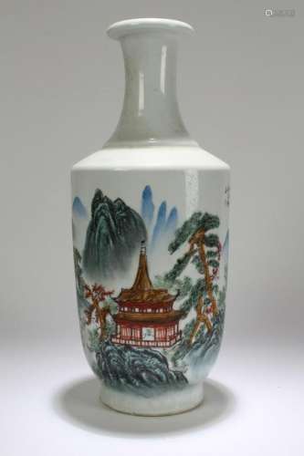 An Estate Chinese Mountain-view Porcelain Display Vase