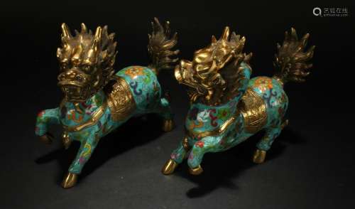 A Pair of Chinese Myth-beast Cloisonne Display Statue