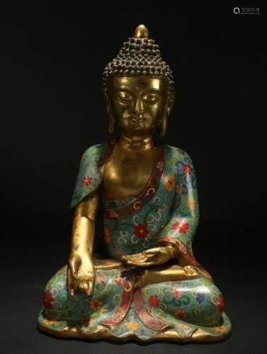 A Chinese Bat-framing Estate Cloisonne Buddha Statue