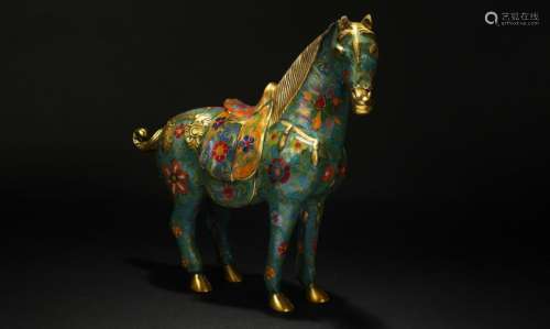 A Chinese Horse-portrait Cloisonne Statue