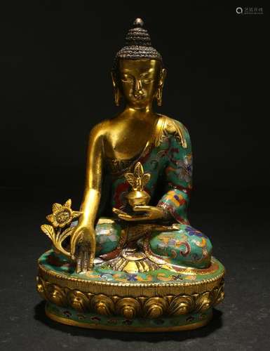 An Estate Religious Lotus-seated Cloisonne Statue