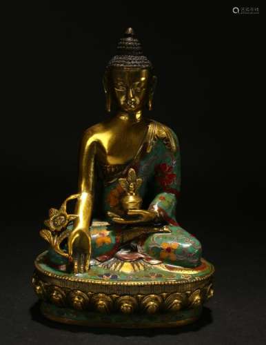 A Chinese Pondering-pose Cloisonne Buddha Statue