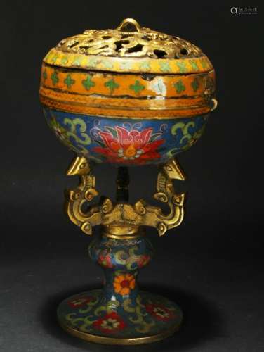 A Lidded Chinese Estate Cloisonne Display Censer