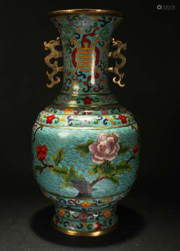 A Chinese Duo-handled Estate Cloisonne Vase Display