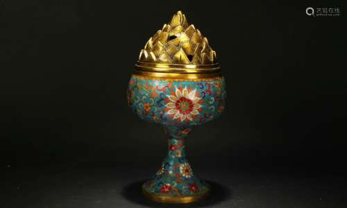 A Chinese Lidded Cloisonne Tall Censer Display