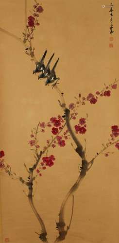 A Chinese Sparrow-fortune Nature-sceen Display Scroll