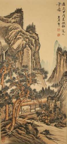 An Estate Chinese Mountain-view Poetry-framing Scroll