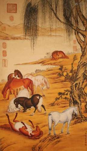 An Estate Chinese Empire-detailed Horse-fortune Scroll