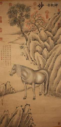 A Chinese Horse-portrait Estate Scroll Display