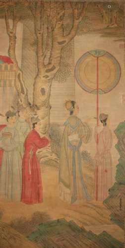 An Estate Chinese Portrait Story-telling Scroll Display