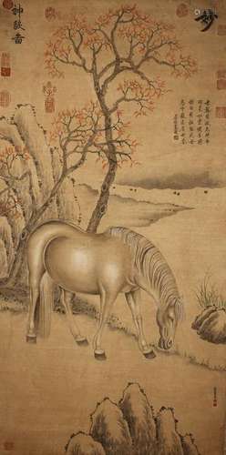 A Chinese Detailed Horse-portrait Fortune Scroll