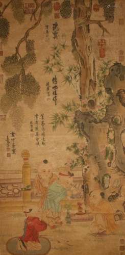 A Chinese Joyful-kid Story-telling Fortune Scroll